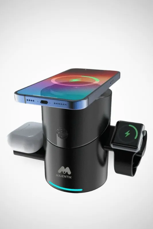 مع Majentik Wireless Charging  يصبح هذا الخيال حقيقة! صُممت هذه المحطة لتوفر لك تجربة شحن متكاملة، أنيقة، وآمنة، مما يجعلك تتحكم في طاقتك بكل سهولة وراحة.